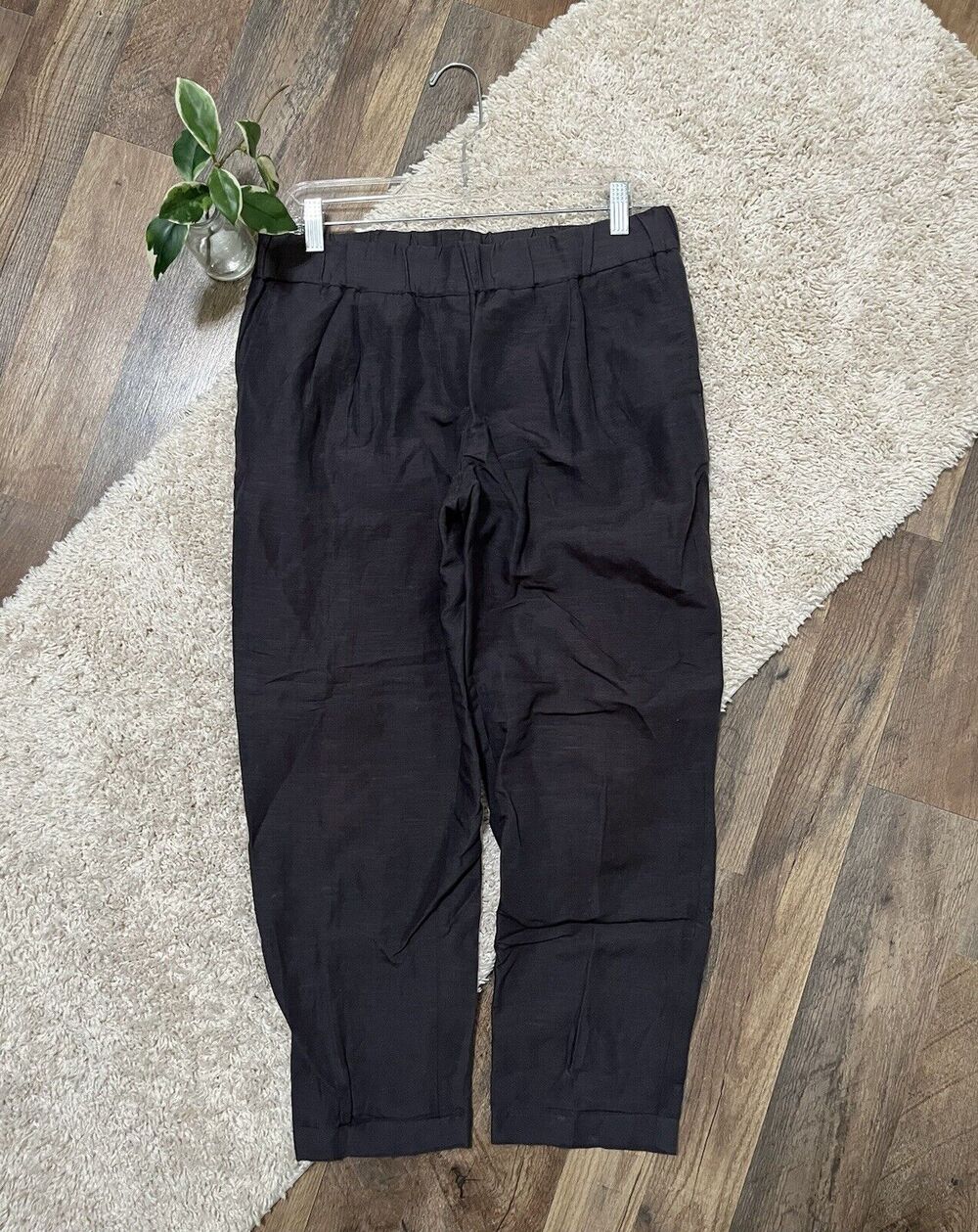 Ann Taylor LOFT Small Dark Gray Pull-On Straight Leg Linen Rayon Blend Pants